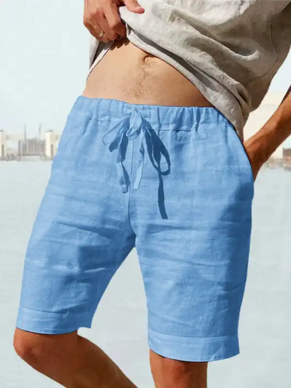 Men's Cotton Linen Drawstring Casual Shorts