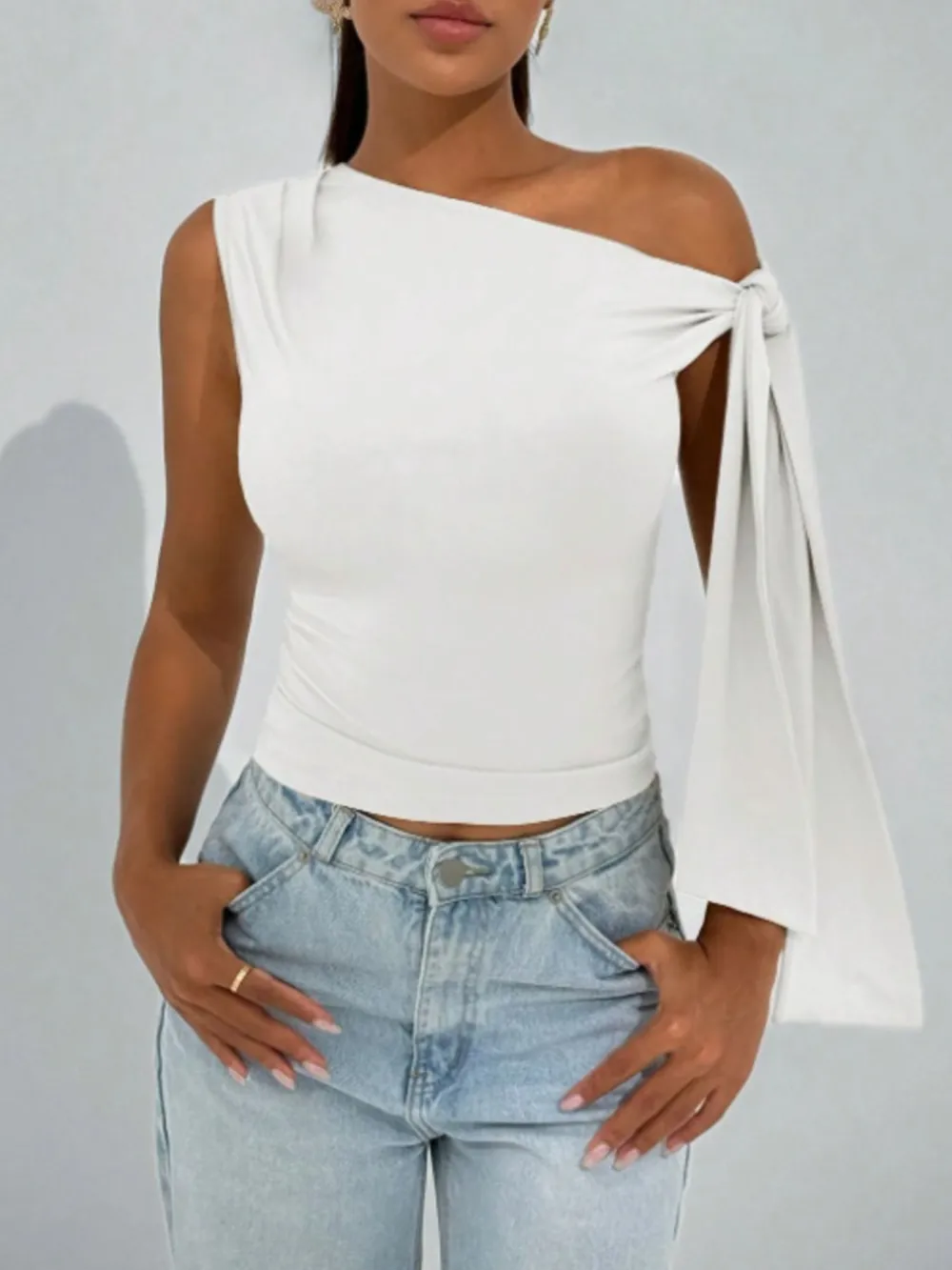 Textured One Shoulder Top