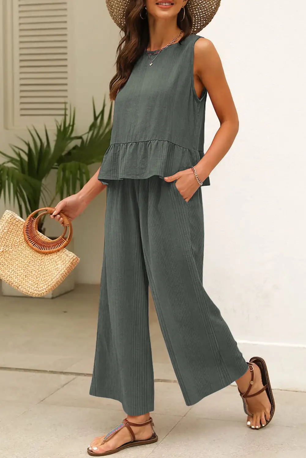 Solid Pants Soft Pants Lounge Set
