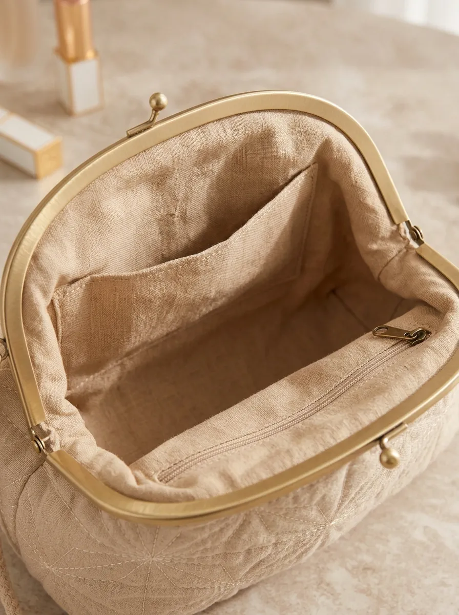 Vintage Geometric Quilted Embroidered Makeup Bag