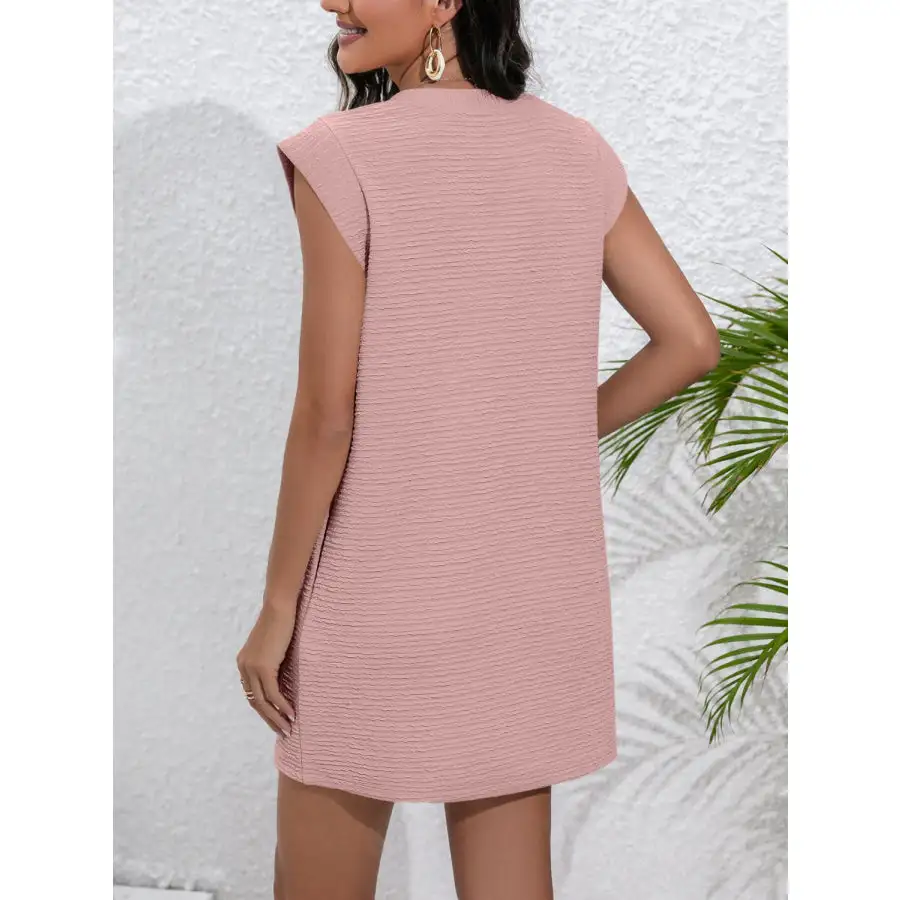 Round Neck Cap Sleeve Mini Dress with Pockets