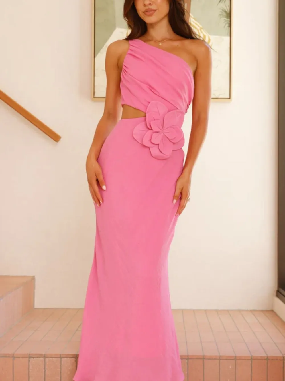 One-Shoulder Floral Casual Dress