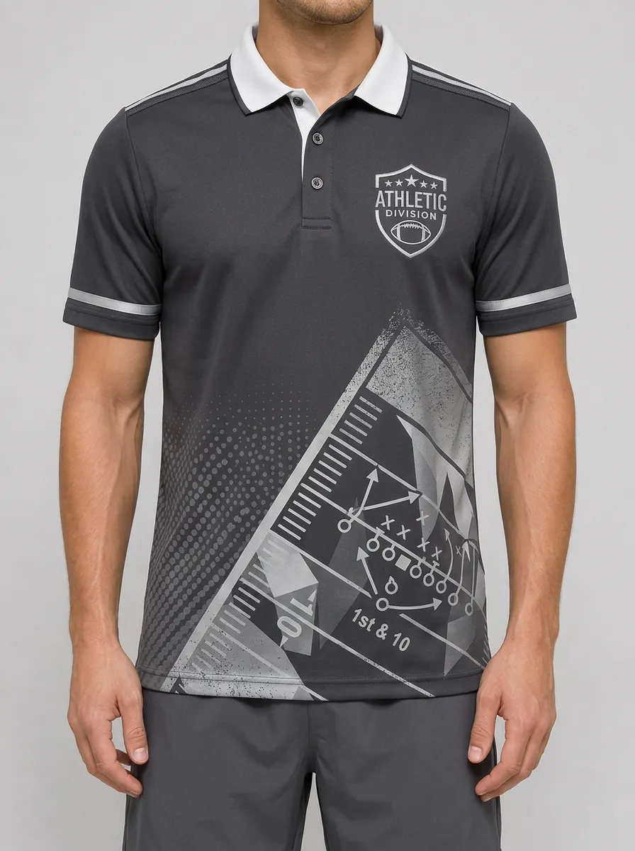Men's American Football Fan Athletic Division Playbook Printed Polo Shirt
