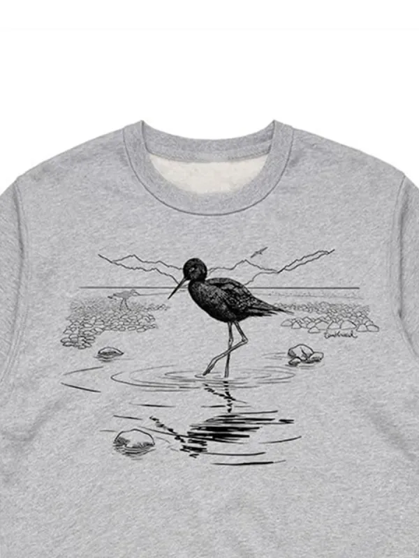 Simple white crane animal pattern versatile sports shirt