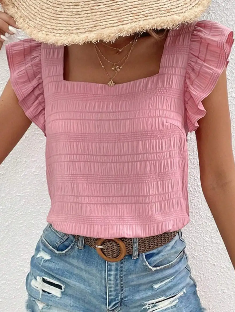 Square Neck Short Sleeves T Shirts Tee