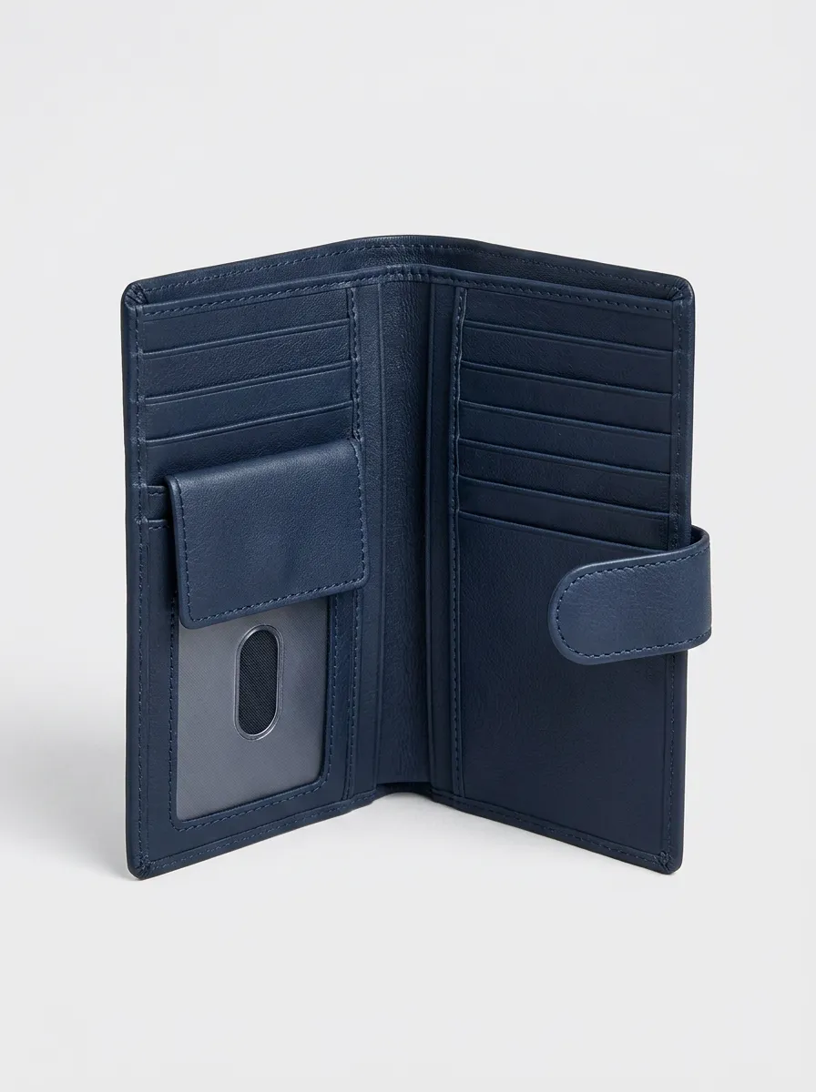 Men's Navy Blue Multi-Card Slot Snap Closure Leather Wallet