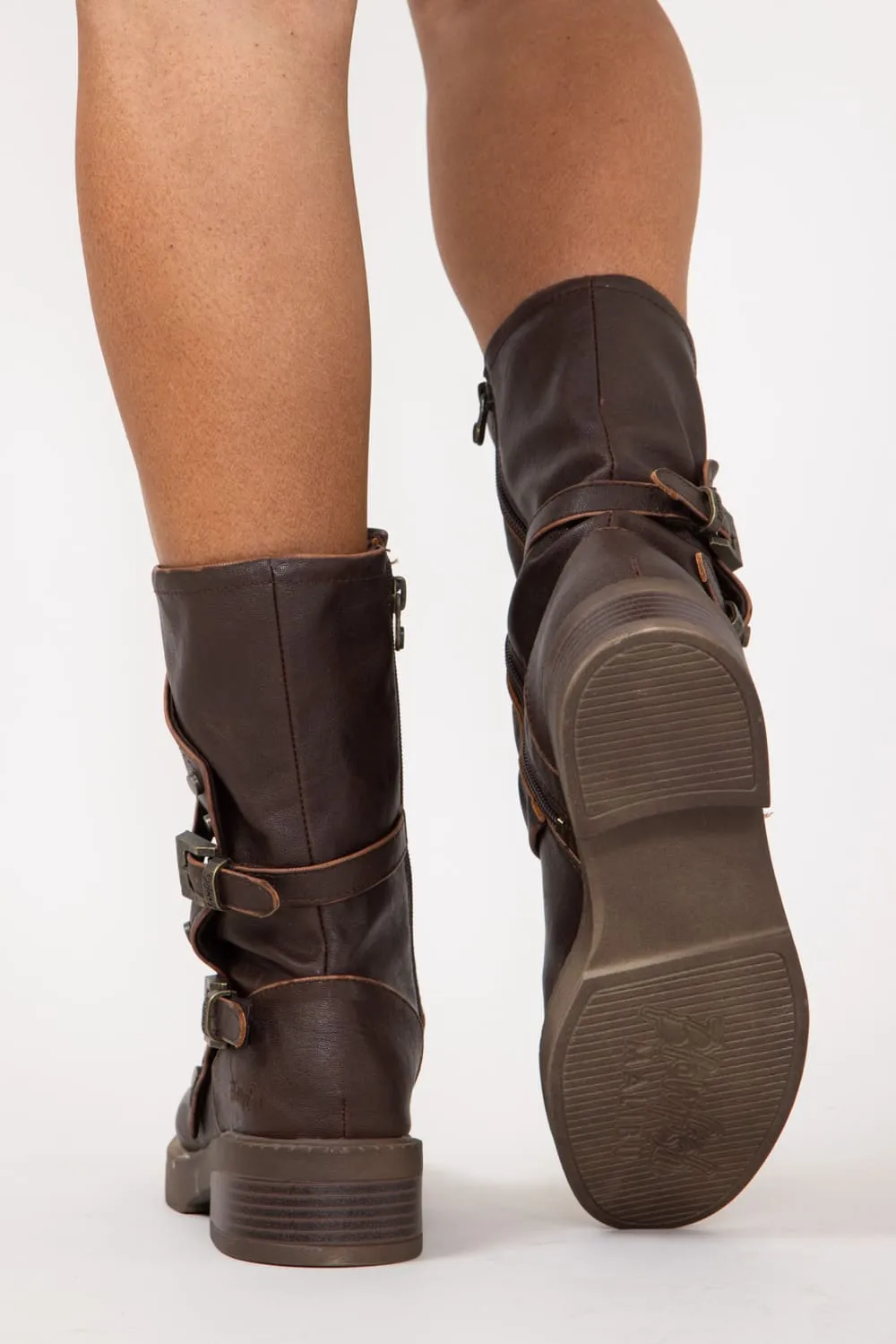 Western Buckle Detail Faux Leather Zip Entry Bootie