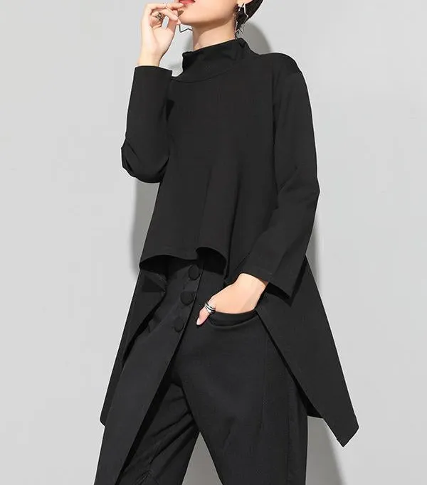 Zip Detail Long Sleeve Swallow Tailed T-Shirt