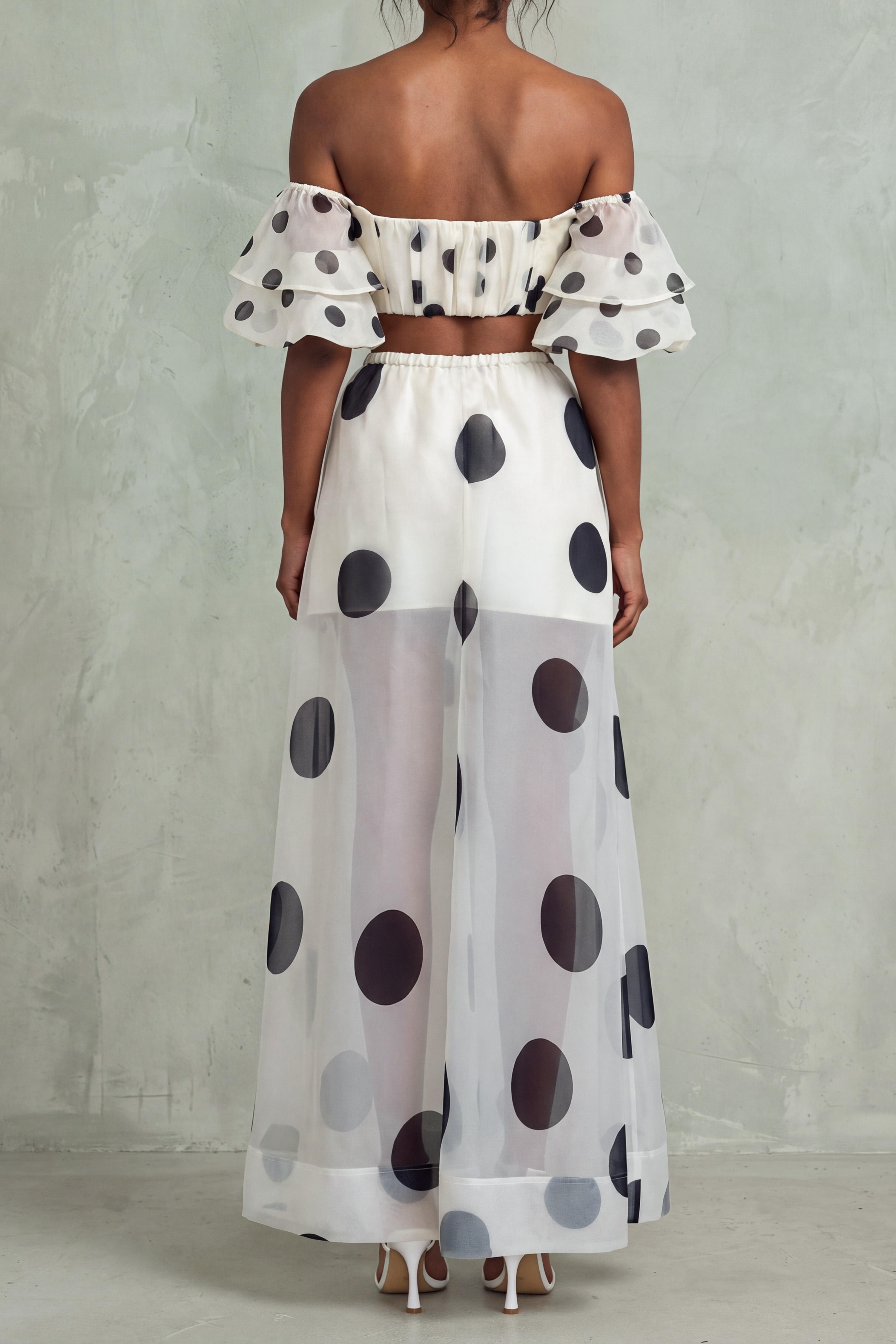 Off Shoulder Polka Dot Matching Skirt Set