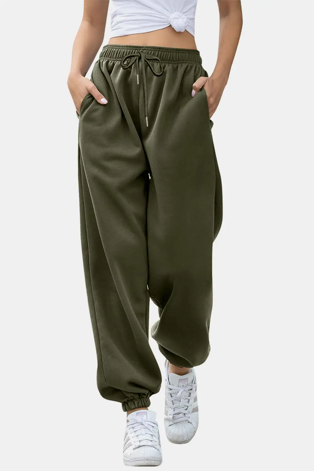 Tailored Elastic-Waist Pocketed Jogger Pants