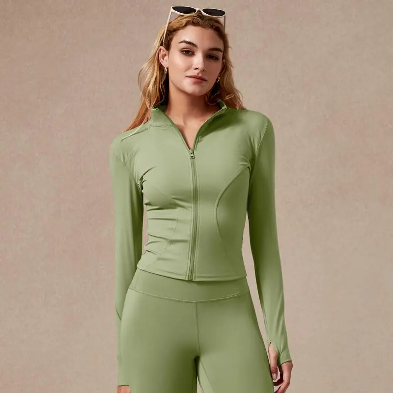 Women's Long Sleeve Full Zip Sports Jacket Slim Fit Quick Dry Breathable Stretch Fabric with Thumb Holes for Gym Running and Yoga Color 13 - Activewear casual fashion clothing