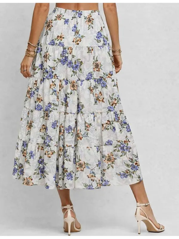 Tiered Ruffle Elastic Waist Maxi Skirt