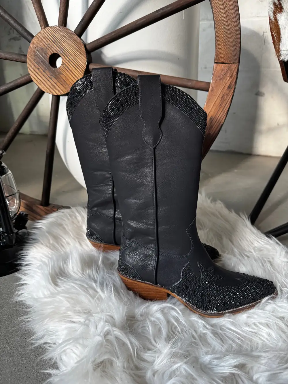 Classic Faux-Leather Leather Western Knee-High Boots