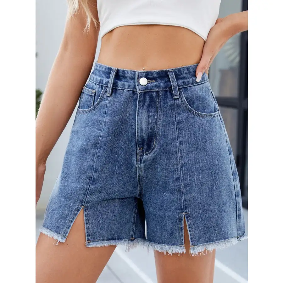 Raw Hem Slit Denim Shorts