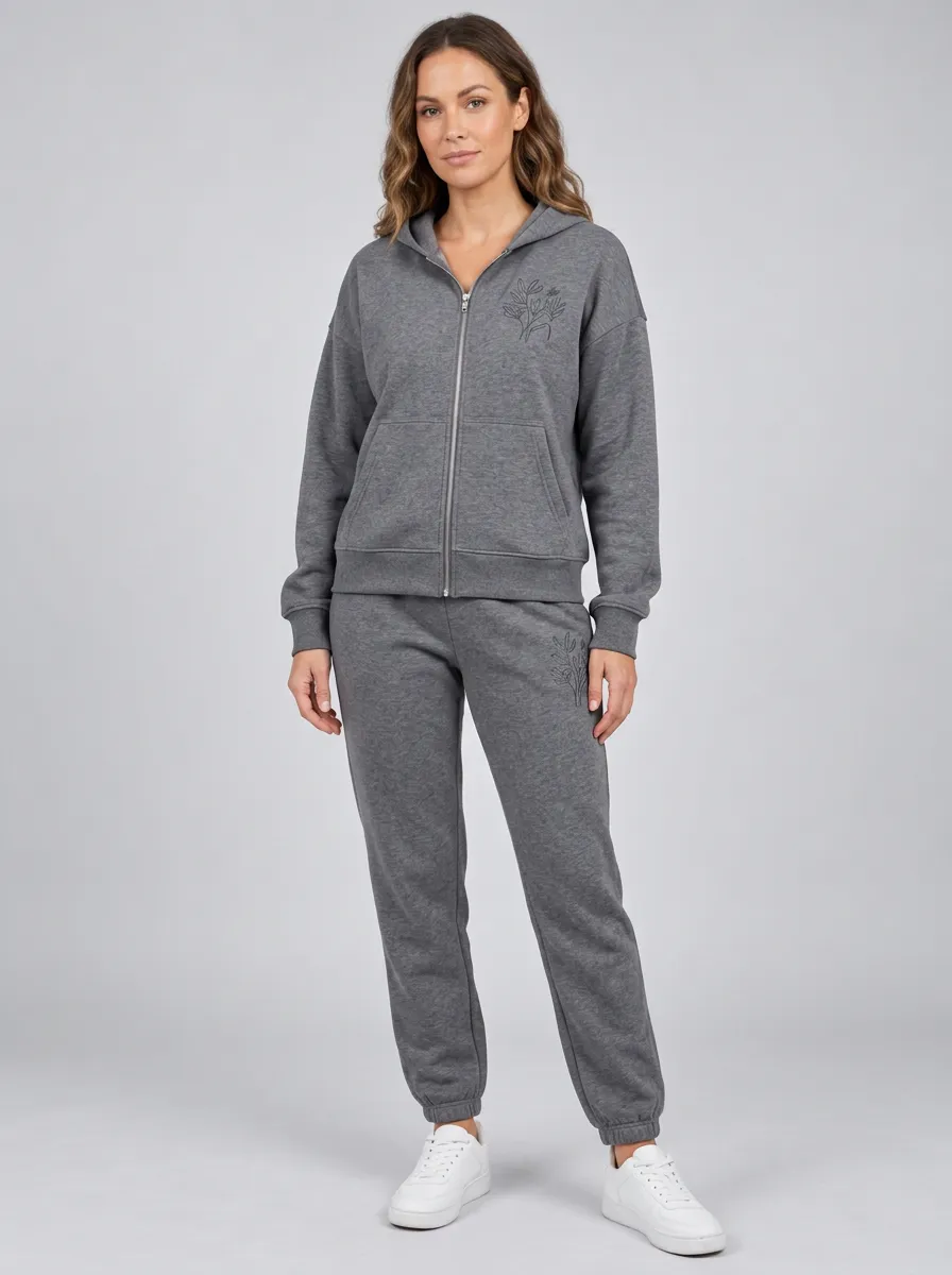 Women's Charcoal Grey Zip-Up Hoodie Jacket & Jogger Set