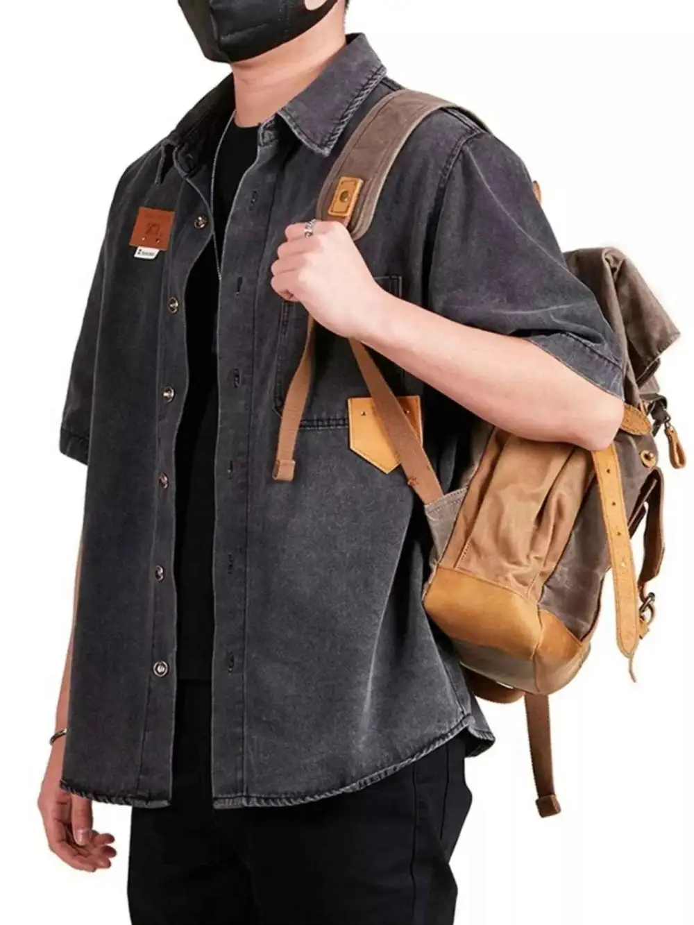 Button Up Half Sleeve Denim Shirt