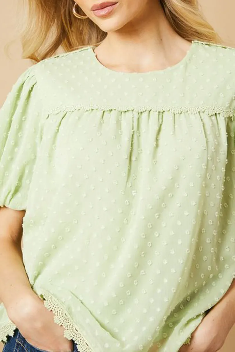 Casual Style Crew Neck Puff Sleeve Blouse