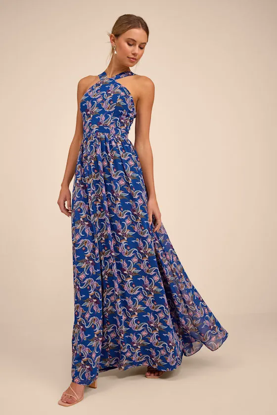 Lilja Blue Floral Print Maxi Dress