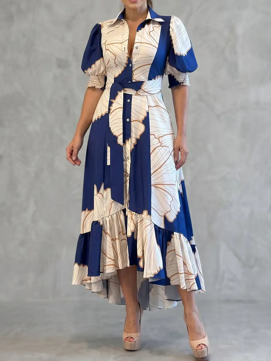 High Pleated Buttoned Maxi Dress