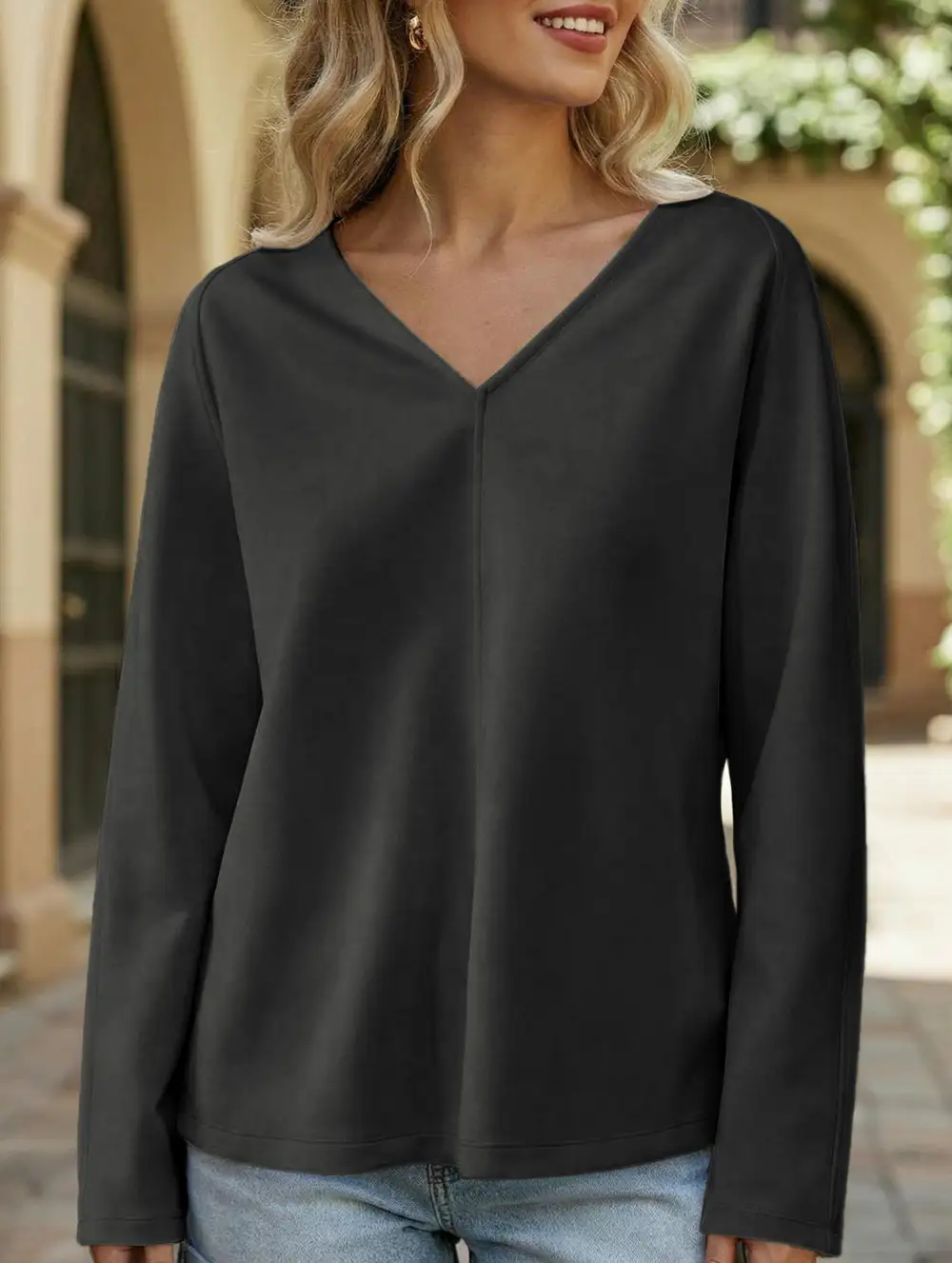 V Neck Reversible Loose Fit Sweatshirt