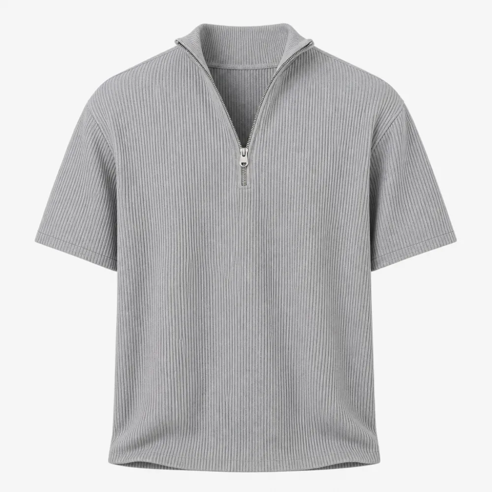 Men's Short Sleeve Zip Mock Neck Knit Top