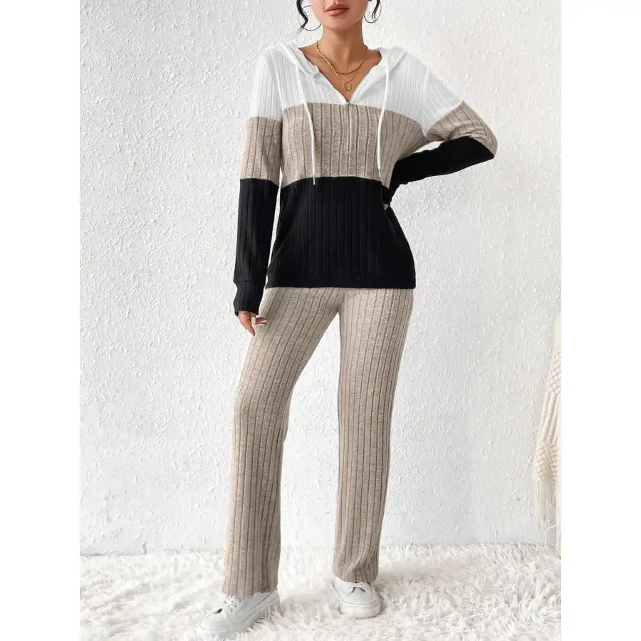 Block Half Zip Hooded Top and Pants Set