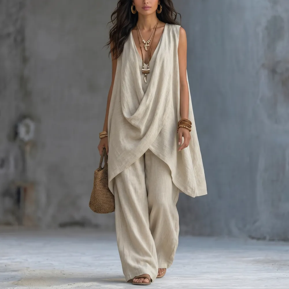 Draped Linen Two Piece Set