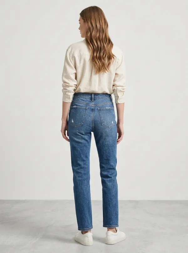 Women's Casual Style Distressed Blue Denim Jeans