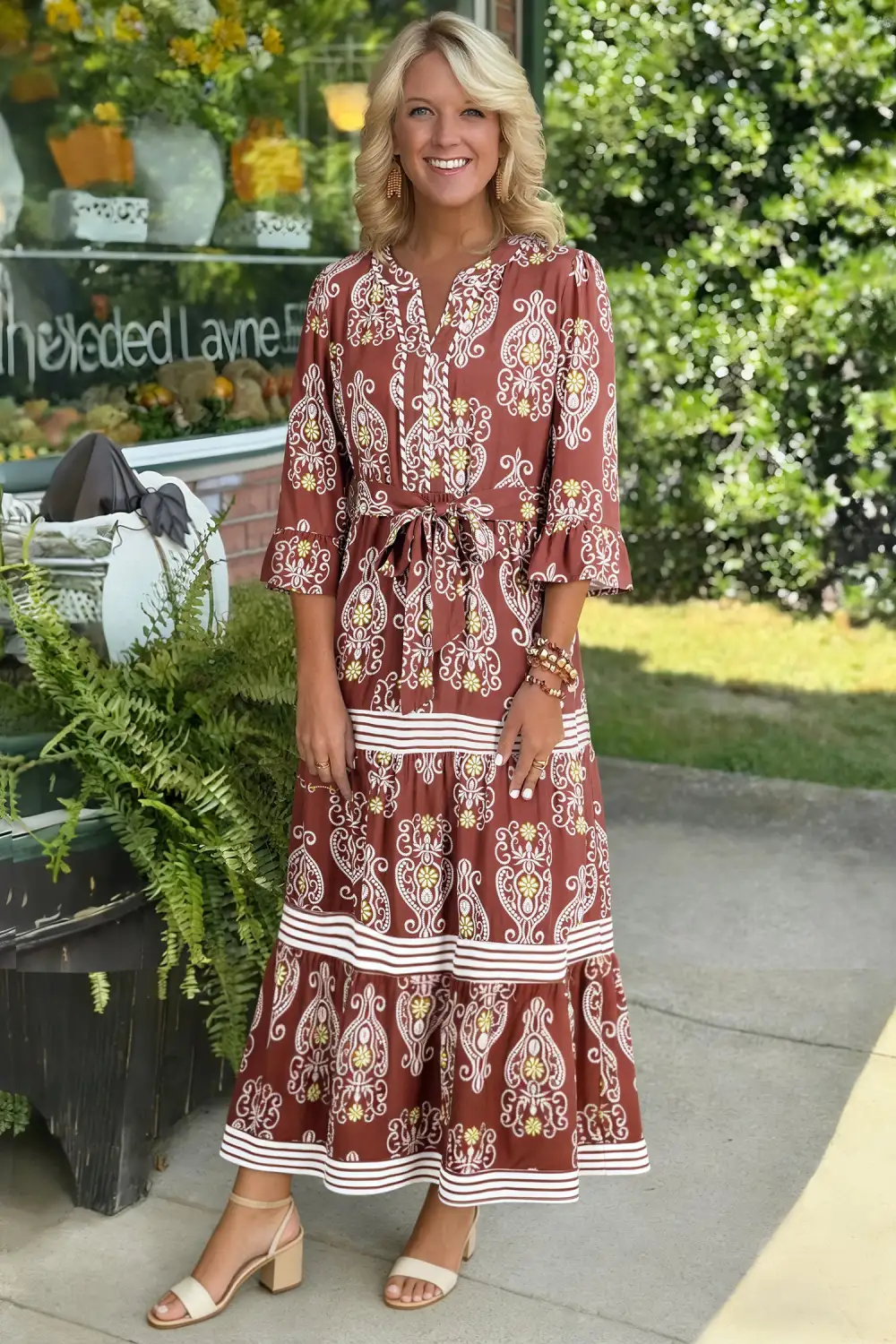 Floral Striped Tie Waist Maxi Dress