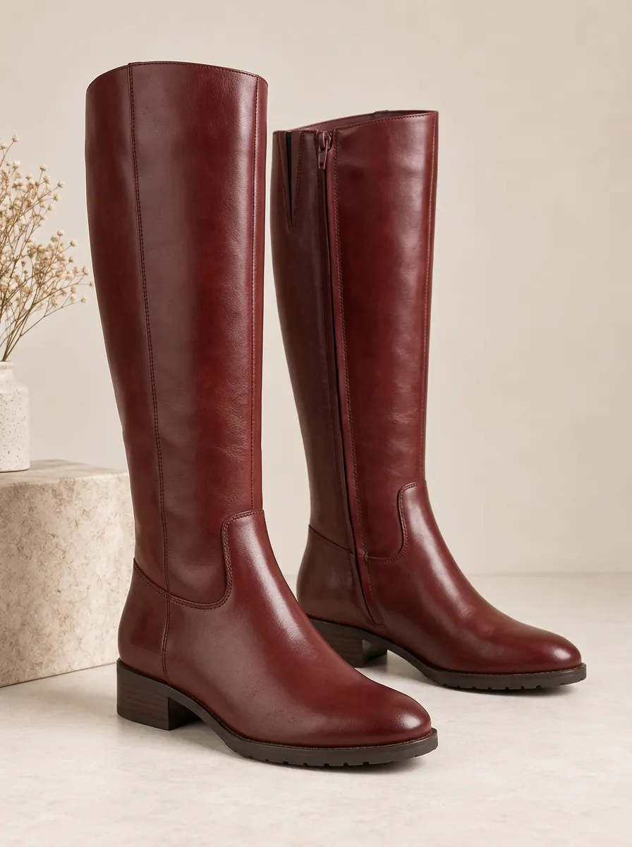 Women's Leather Graphic Detail Knee High Boots