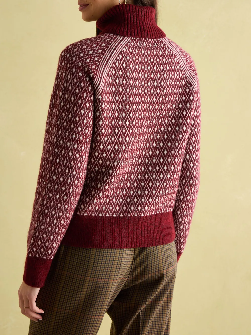 Cream/Red Patterned Jumper with Detachable Roll Neck