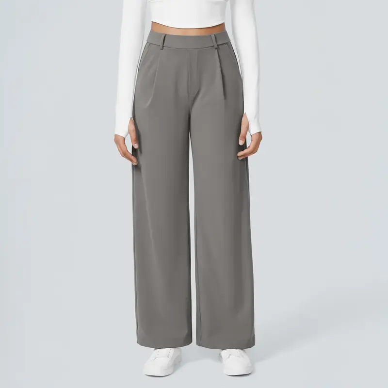 Women‘s Flex High Waisted Plicated Side Pocket Straight Leg Work Pants