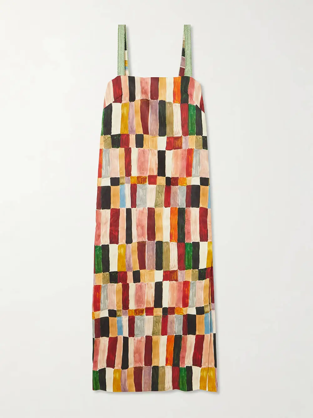 Geometric Print Linen Open Back Midi Dress