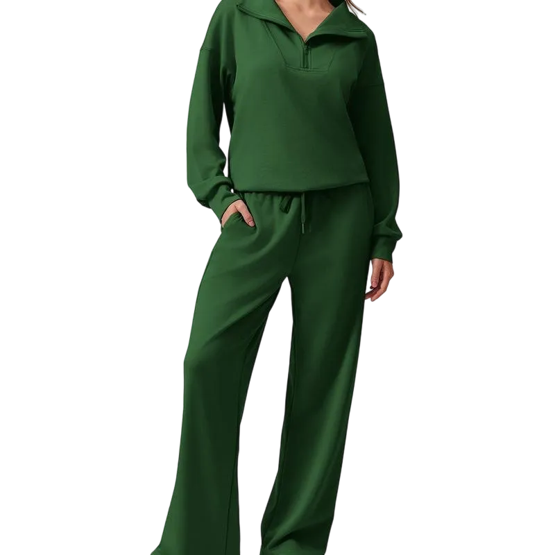 Women's Two-Piece Sports Set Long-Sleeved Half-Zip Cardigan Sweatshirt