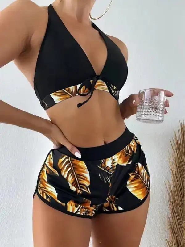 Multi Printed Layered Bikini Swim Set