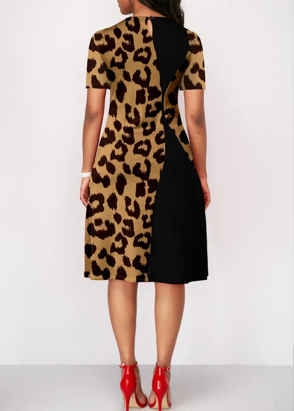 Short Sleeve Leopard Round Neck Dress
