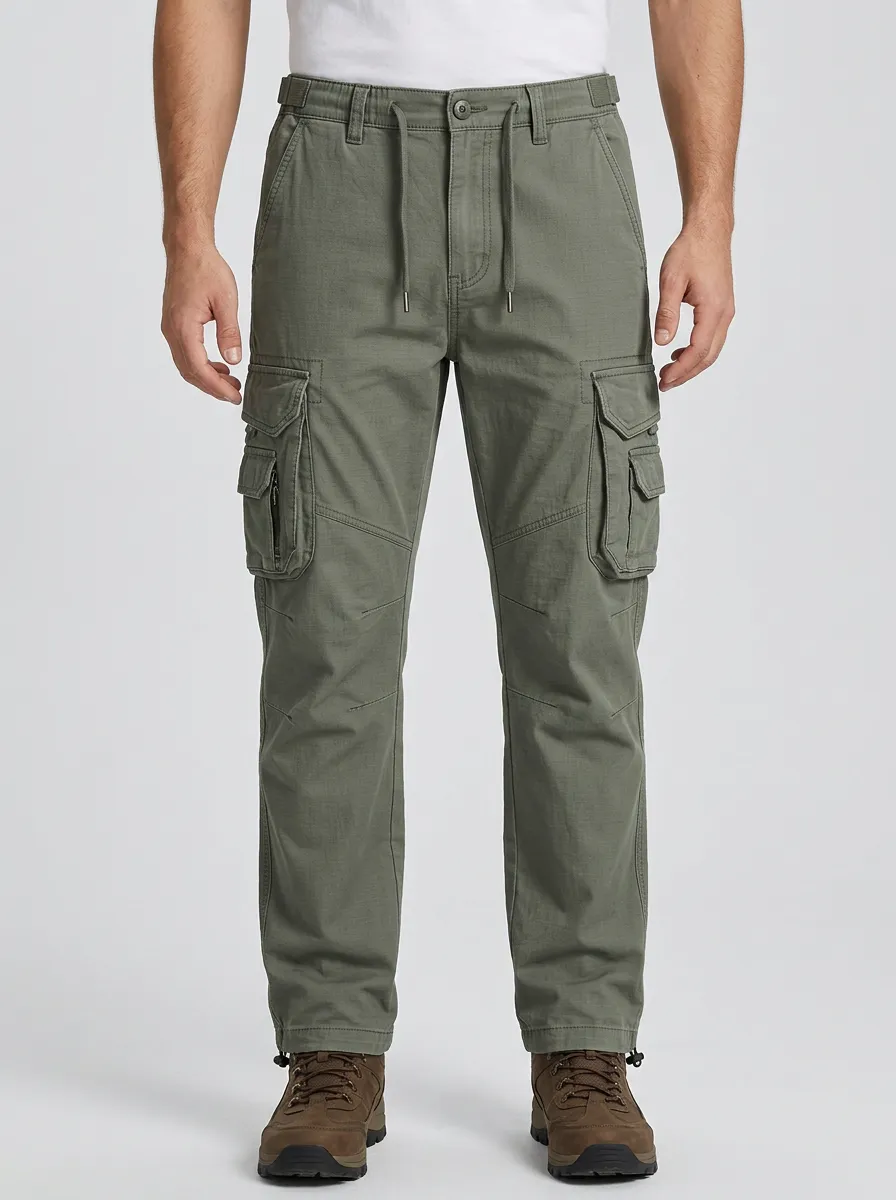 Men's Olive Green Multi-Pocket Tactical Cargo Pants