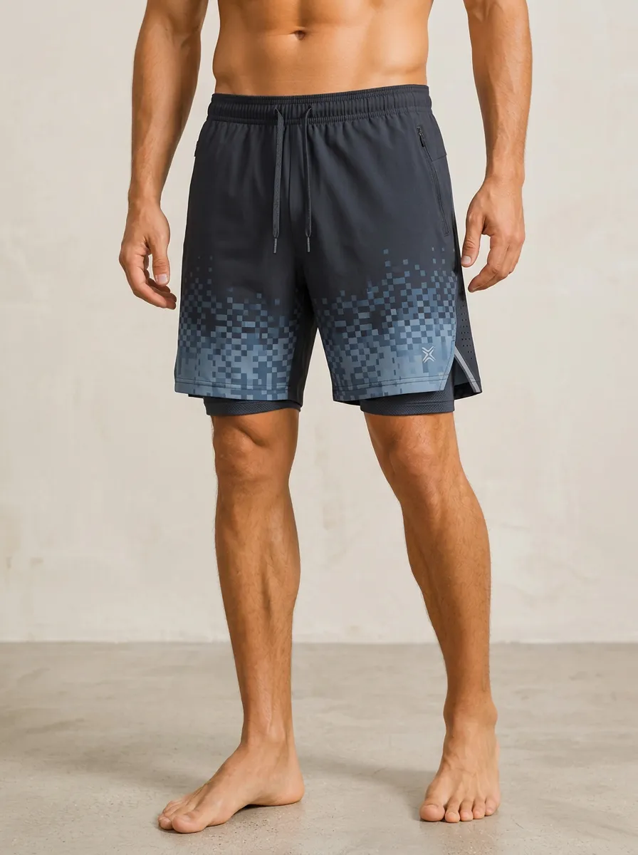 Men's Fitness Gym Pixel Gradient Printed Shorts