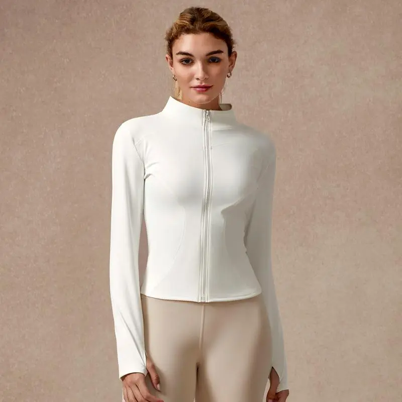 Women's Long Sleeve Full Zip Sports Jacket Slim Fit Quick Dry Breathable Stretch Fabric with Thumb Holes for Gym Running and Yoga Color 13 - Activewear casual fashion clothing