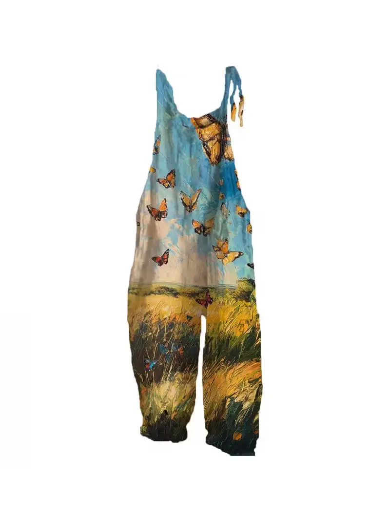 Women' Fun Print Wide-Leg Suspender Overalls