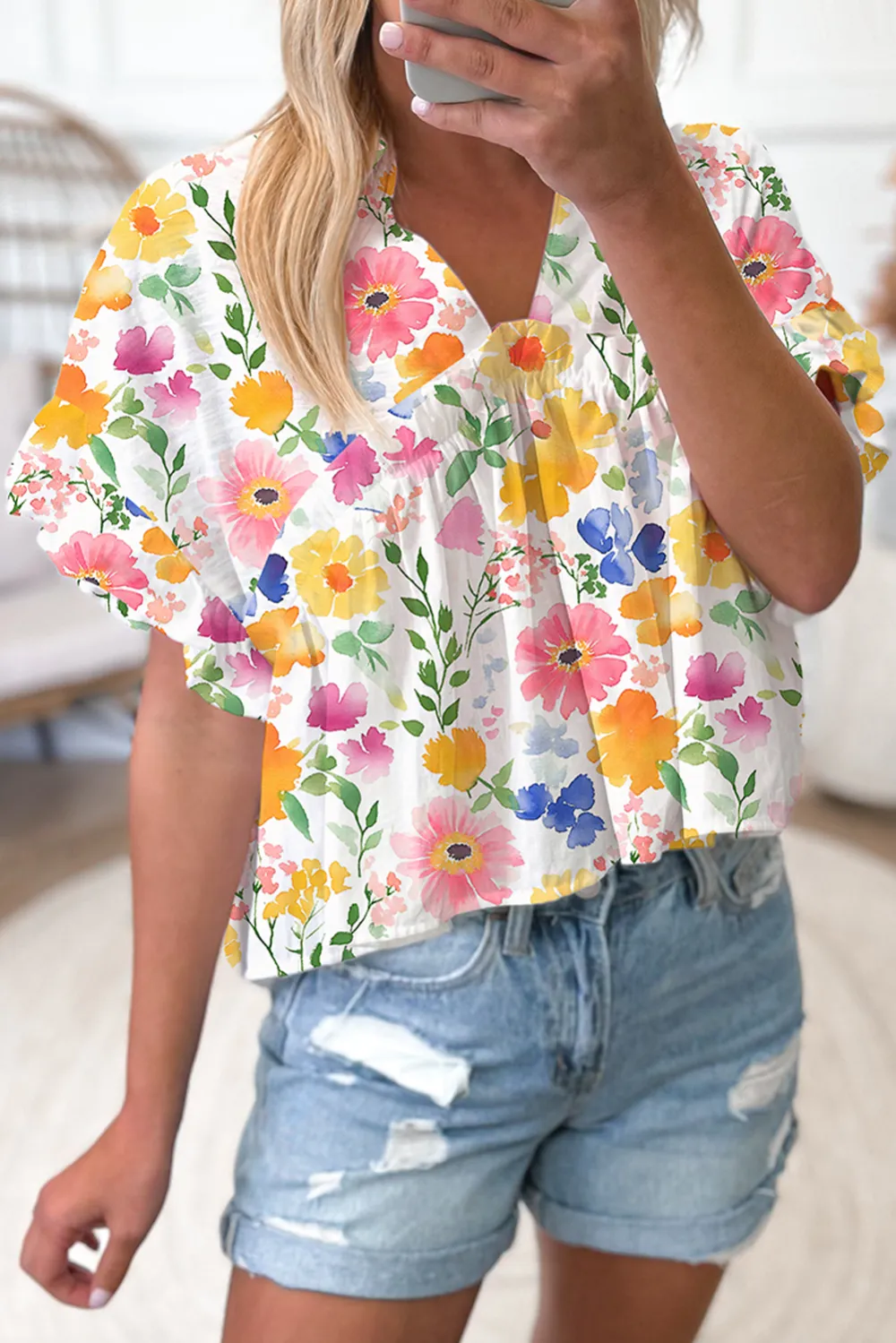 Everyday Floral Ruffle Trim Blouse
