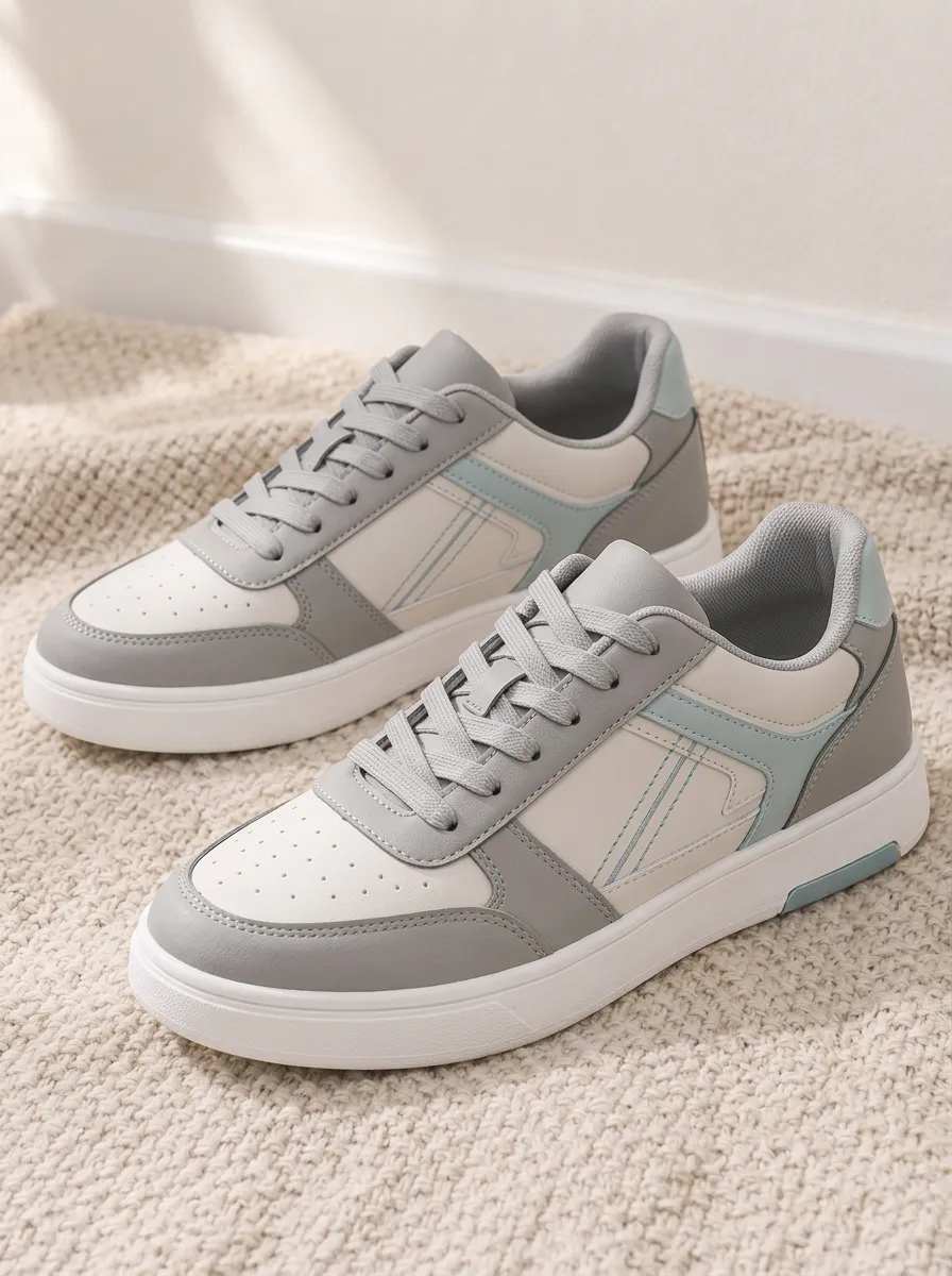 Women's Casual Minimalist Grey Blue Colorblock Printed Sneakers