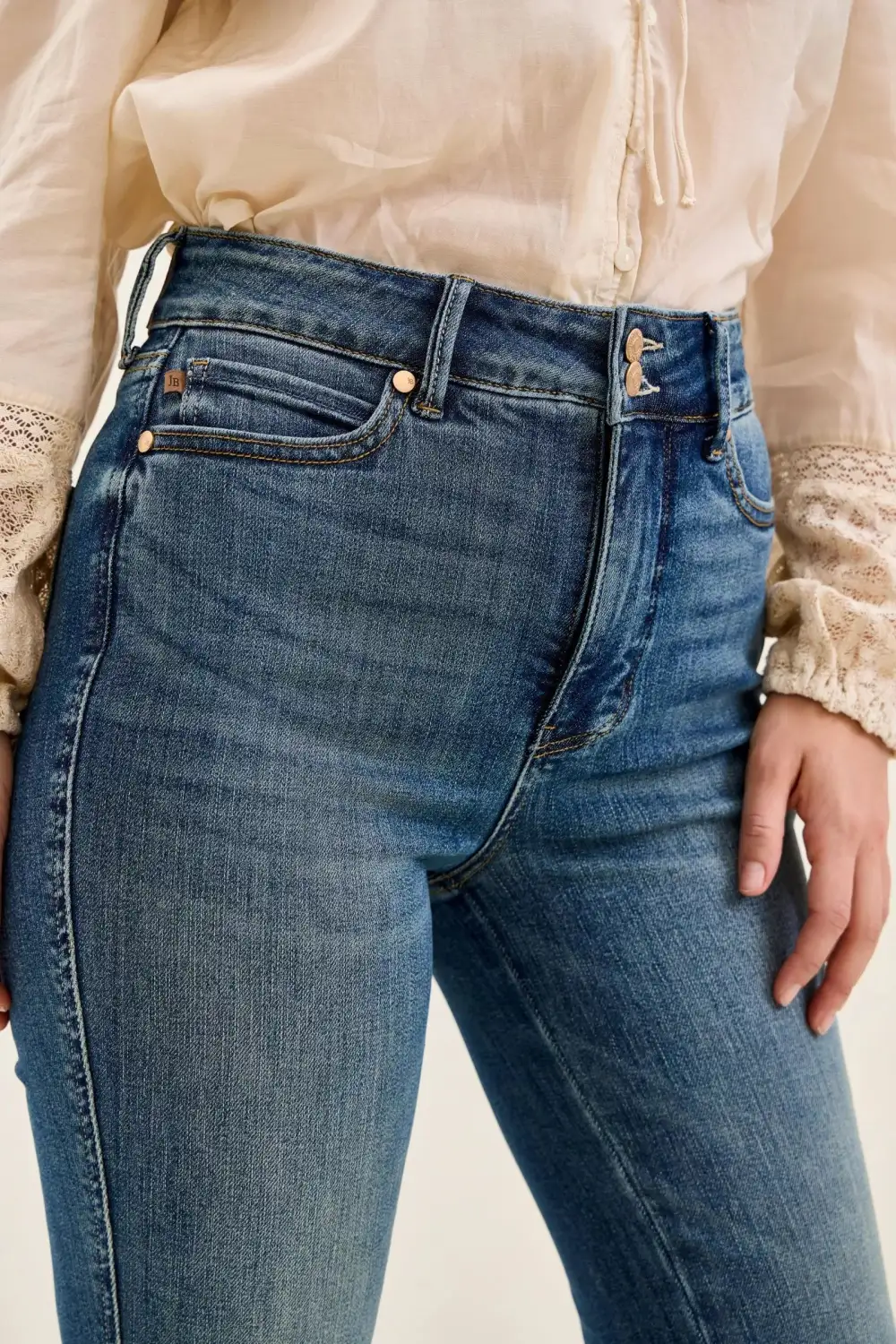 High Waist Flare Leg Button Denim Jeans