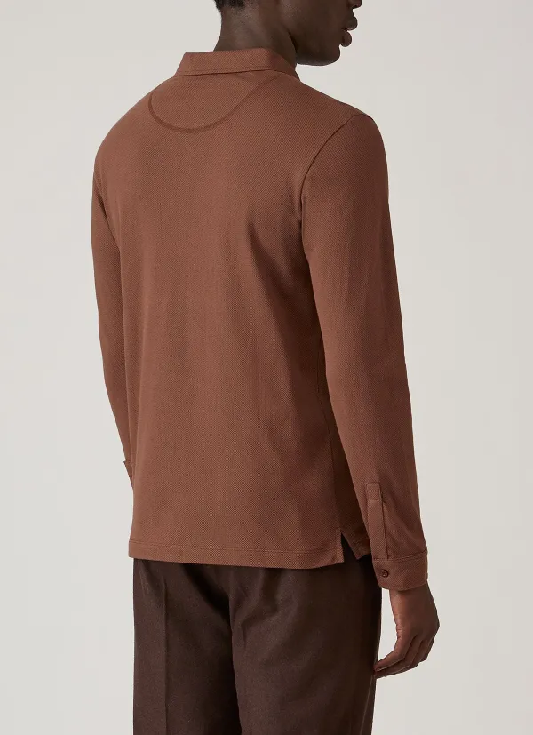 Modern Everyday Slim Fit Mesh Cotton Long Sleeve Polo Shirt