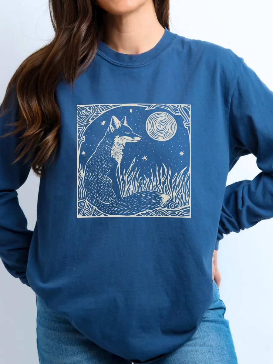 Starry Fox Round Neck T-Shirt
