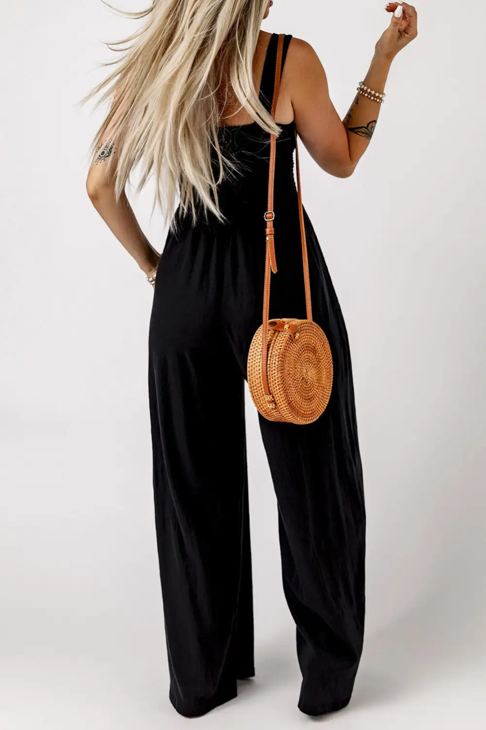 Smocked Square Neck Wide Leg Jumpsuit