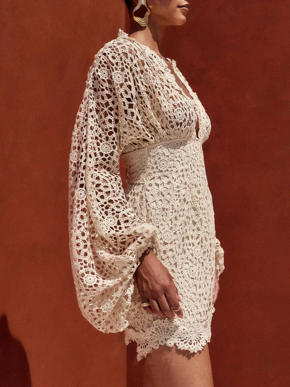 Lace Puff Sleeve Exquisite Mini Dress