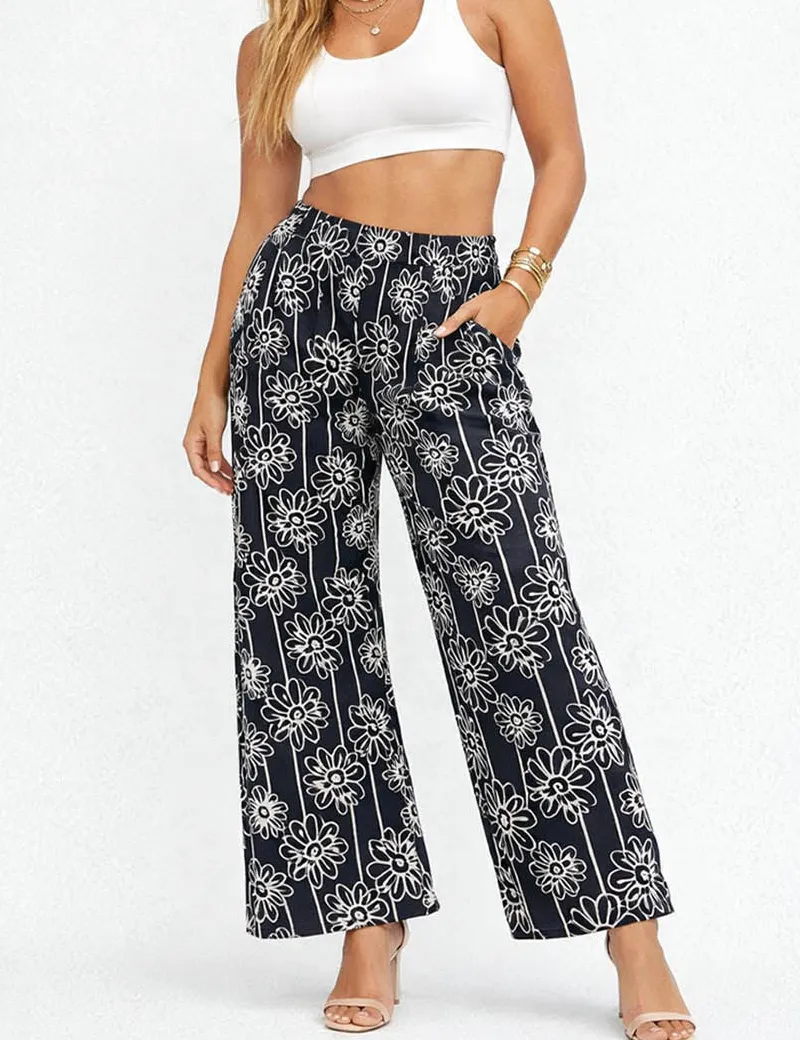 Boho Embroidery Elastic Waist Pants