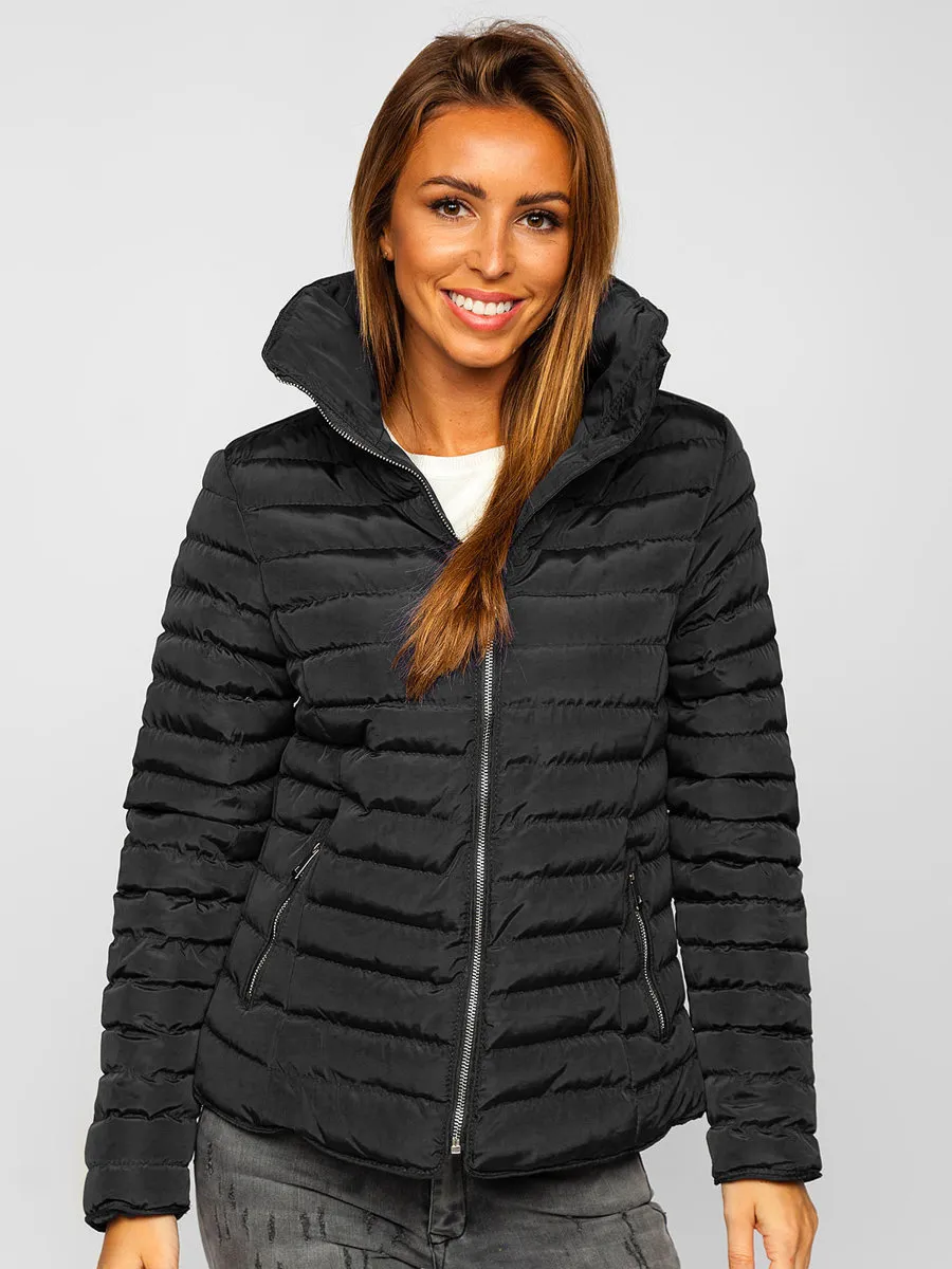 Women's Black Quilted Winter Jacket Without Hood