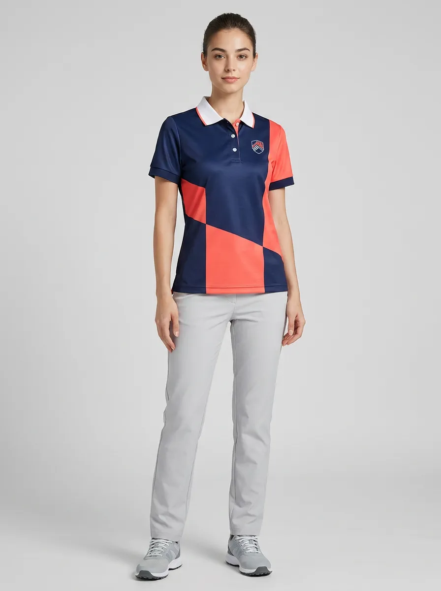 Geometric Panel Button Polo Shirt